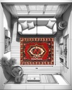 فرش دستباف آنتیک بختیاری طرح ترنجی سه متری