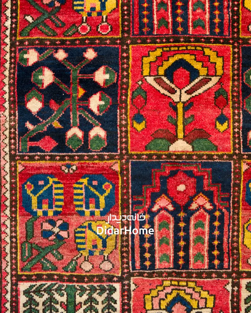 فرش دستباف آنتیک بختیاری طرح خشتی ۳/۱۷ متری