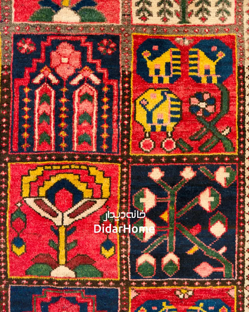 فرش دستباف آنتیک بختیاری طرح خشتی ۳/۱۷ متری