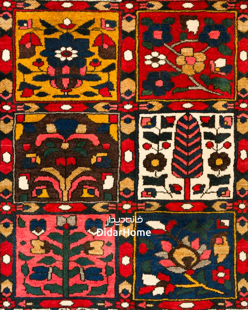 فرش دستباف آنتیک بختیاری طرح خشتی ۳/۱۵ متری