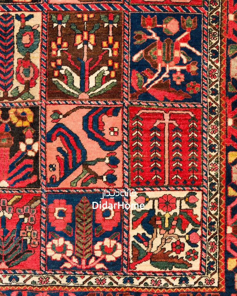 فرش دستباف آنتیک بختیاری طرح خشتی ۲/۹۰ متری