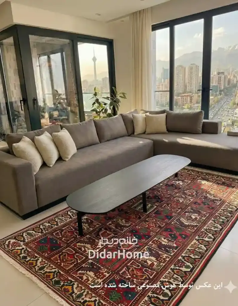 فرش دستباف آنتیک بختیاری طرح خشتی ۴/۹۶ متری