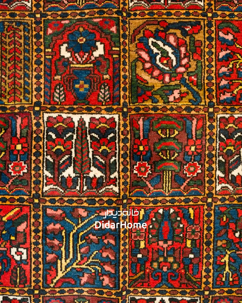 فرش دستباف آنتیک بختیاری طرح خشتی ۵/۰۵ متری