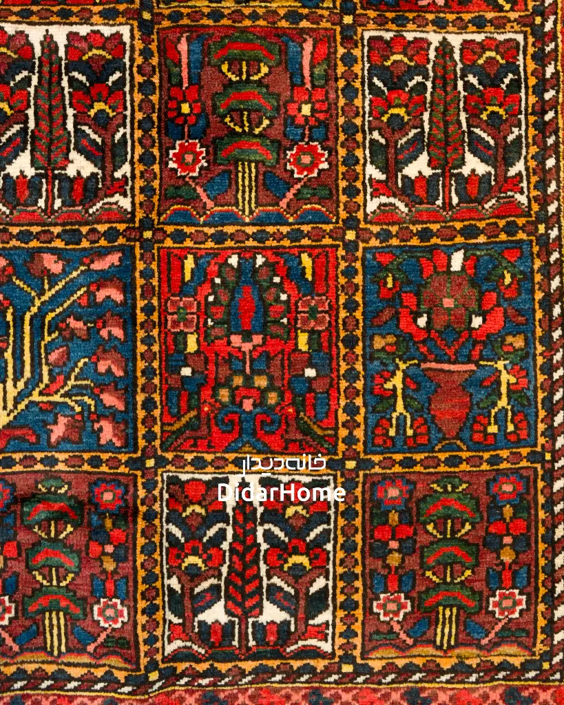 فرش دستباف آنتیک بختیاری طرح خشتی ۵/۰۵ متری