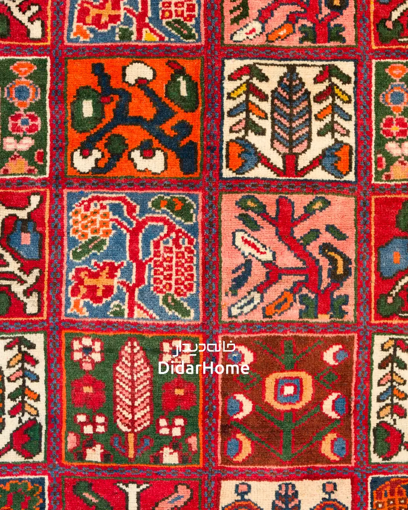فرش دستباف آنتیک بختیاری طرح خشتی ۵/۰۷ متری