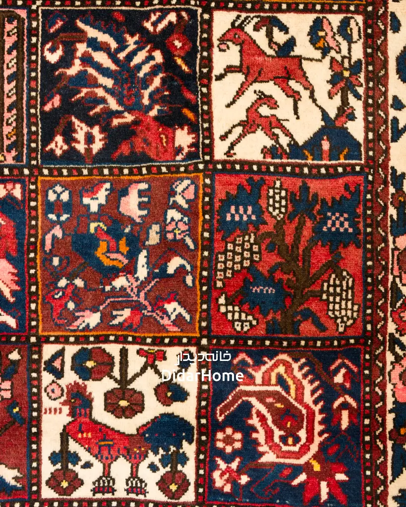 فرش دستباف آنتیک بختیاری طرح خشتی ۶/۹۹ متری