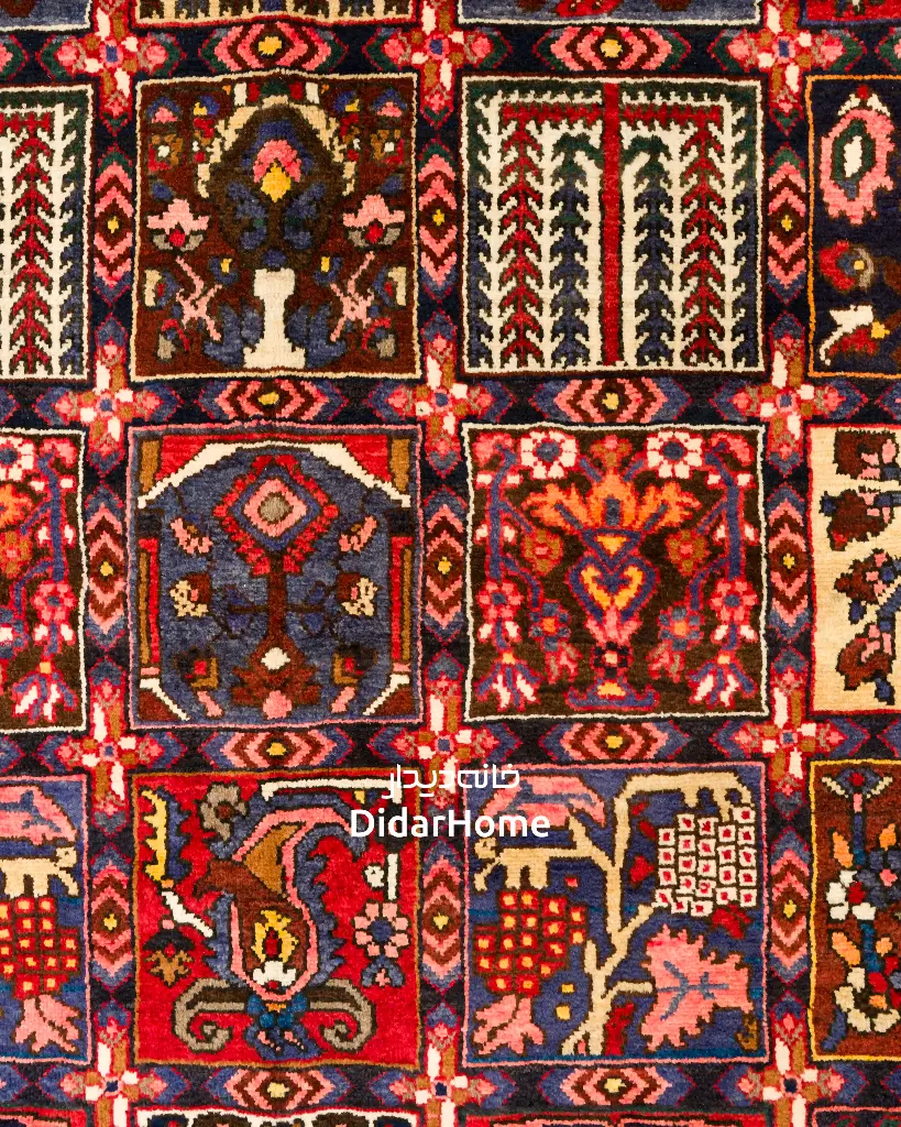 فرش دستباف آنتیک بختیاری طرح خشتی ۷/۰۷ متری