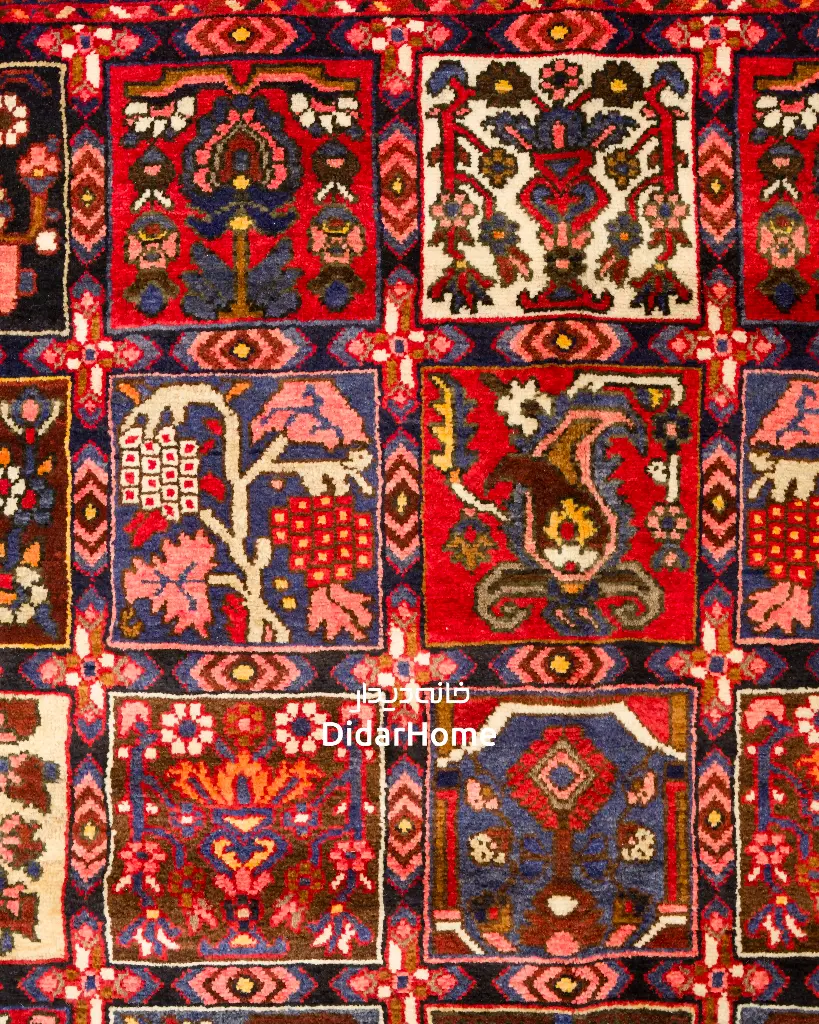 فرش دستباف آنتیک بختیاری طرح خشتی ۷/۰۷ متری