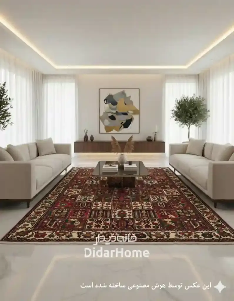 فرش دستباف آنتیک بختیاری طرح خشتی ۷/۸۳ متری