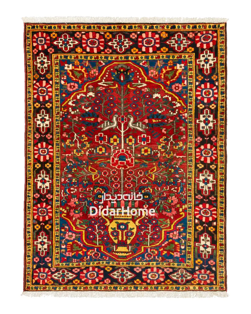 فرش دستباف آنتیک بختیاری طرح گلدانی ۲/۹۸ متری