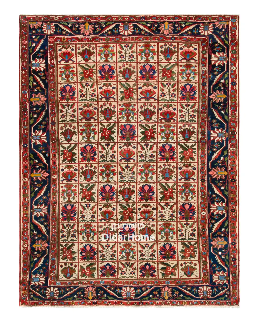 فرش دستباف آنتیک بختیاری طرح خشتی ۱۳/۸۲ متری